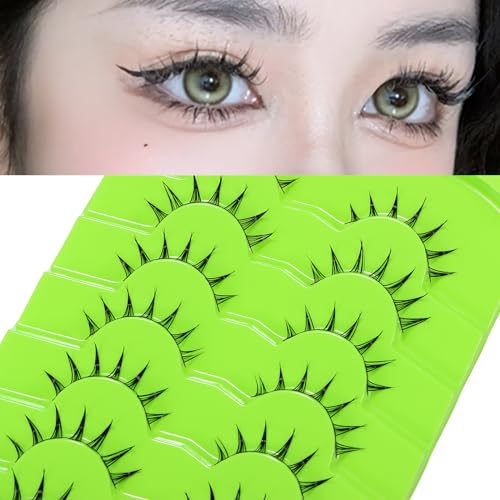 outopen 7 Pairs Manga Lashes Japanese Anime Cosplay Eyelashes Spiky Wet Look Lashes Asian False Eye Lashes Clusters (B07-Manga Lashes 7 Clusters 8-12MM) - Image 4