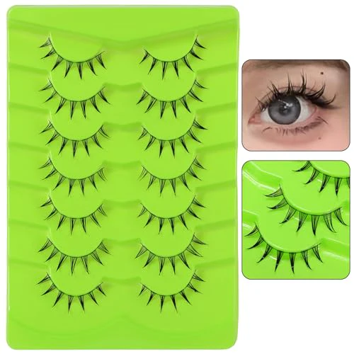 outopen 7 Pairs Manga Lashes Japanese Anime Cosplay Eyelashes Spiky Wet Look Lashes Asian False Eye Lashes Clusters (B07-Manga Lashes 7 Clusters 8-12MM) - Image 5