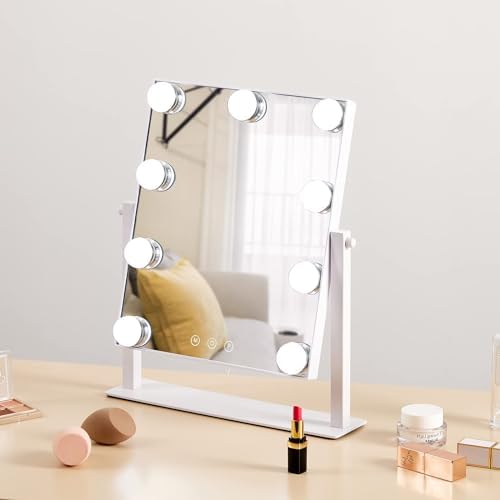 HIEEY Hollywood Vanity Mirror with Lights, Makeup 9 Dimmable Bulbs Three Color Lighting Modes, and 5X Magnification Mirror, Smart Touch Control, 360°Rotation (White) - Image 3