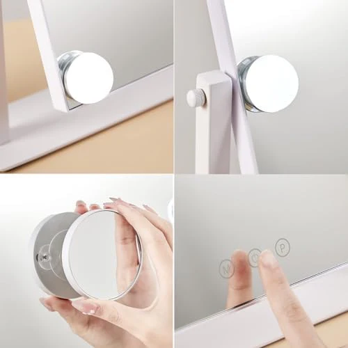 HIEEY Hollywood Vanity Mirror with Lights, Makeup 9 Dimmable Bulbs Three Color Lighting Modes, and 5X Magnification Mirror, Smart Touch Control, 360°Rotation (White) - Image 5