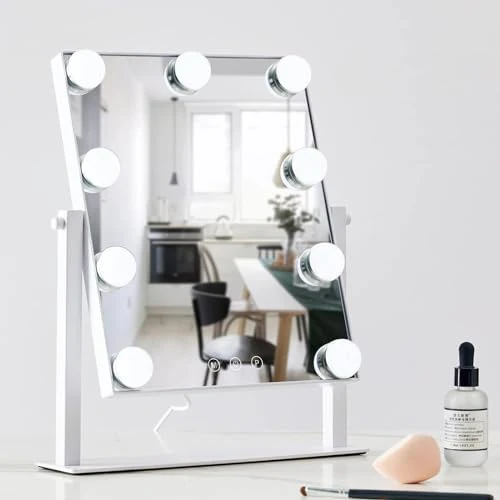 HIEEY Hollywood Vanity Mirror with Lights, Makeup 9 Dimmable Bulbs Three Color Lighting Modes, and 5X Magnification Mirror, Smart Touch Control, 360°Rotation (White) - Image 6