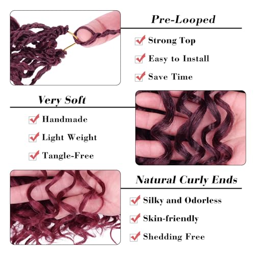 Leeven Curly Crochet Hair 10 Inch 8 Packs Burgundy Gogo Curl Crochet Hair Pre Looped Ocean Wave Crochet Hair Ombre Red Deep Twist Bohemian Box Braids Synthetic Water Wave Braiding Hair for Women - Image 3