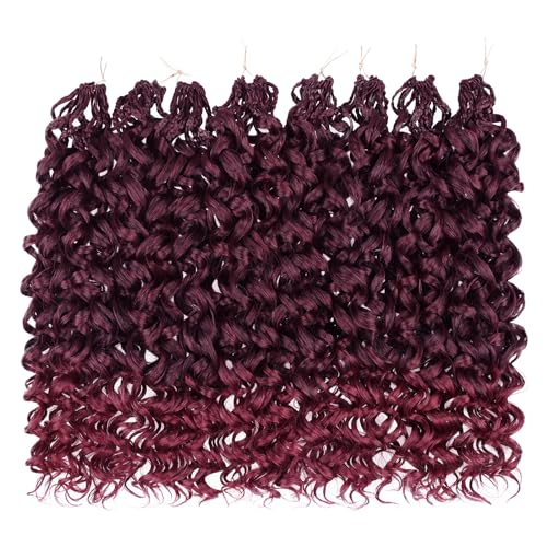 Leeven Curly Crochet Hair 10 Inch 8 Packs Burgundy Gogo Curl Crochet Hair Pre Looped Ocean Wave Crochet Hair Ombre Red Deep Twist Bohemian Box Braids Synthetic Water Wave Braiding Hair for Women - Image 5