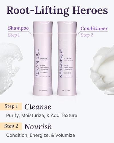 Keranique Shampoo and Conditioner - Volumizing Shampoo and Conditioner Set for Fine, Thinning Hair and Fuller Hair Growth - Keratin Enriched, Volume Thickening, Sulfate-Free, Color-Safe, Anti-Aging - Image 7