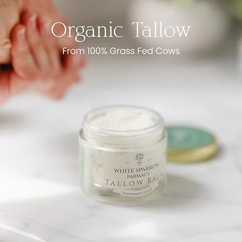 Organic Grass Fed Tallow Balm - (Peppermint) Organic Tallow from Grass Fed Cows & All Organic Ingredients. For Face and Body. (2.0 oz)… - Image 2