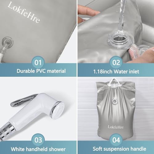 Bedside Shower Water Bag - 2.5 GL Portable Water Shower Bag For Hair Washing In Bed. Use with Inflatable Shampoo Basin, Inflatable Hair Washing Basin, Inflatable Bathtub For Elderly (Grey) - Image 4