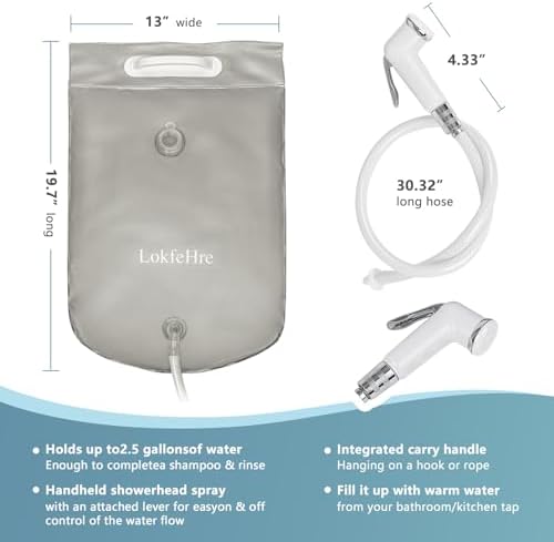 Bedside Shower Water Bag - 2.5 GL Portable Water Shower Bag For Hair Washing In Bed. Use with Inflatable Shampoo Basin, Inflatable Hair Washing Basin, Inflatable Bathtub For Elderly (Grey) - Image 5