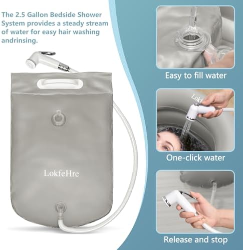 Bedside Shower Water Bag - 2.5 GL Portable Water Shower Bag For Hair Washing In Bed. Use with Inflatable Shampoo Basin, Inflatable Hair Washing Basin, Inflatable Bathtub For Elderly (Grey) - Image 9