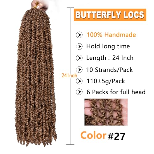 ZRQ 24 Inch Butterfly locs Crochet Hair 6 Packs Soft Distressed Locs Color 27,Pre-looped Blonde Faux locs Crochet Braids Goddess Locs For Women（6 Packs,27#) - Image 2
