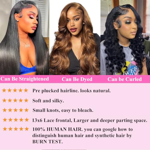 SWEETGIRL Body Wave Lace Front Wigs Human Hair Pre Plucked 13x6 HD Lace Front Wigs Human Hair Frontal Wigs for Women 180 Density (24 Inches, Natural Black) - Image 4