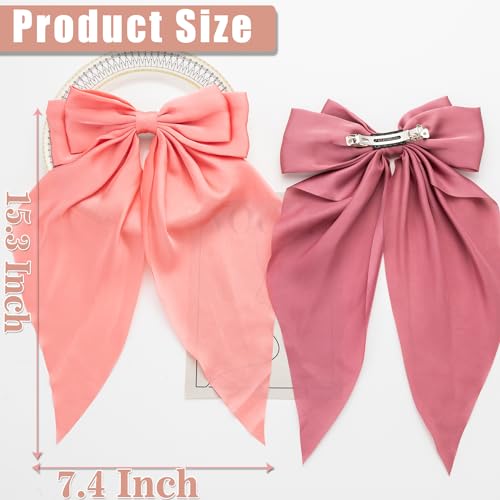 Hair Bows 2 PCS, Hair Bows for Women, Hair Ribbons, Oversized Long-tail Cute Aesthetic Hair Accessories, Large Hair Barrettes for Women, Big Bows for Girls (Watermelon Red, Deep Pink) - Image 2