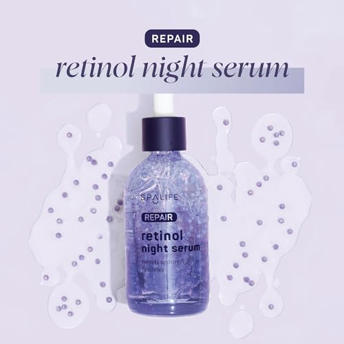 Spa Life Face Serum: REPAIR Retinol Night Serum 100 ml (3.7 oz) Smoothing, Resurfacing, Gently Exfoliating - Targets Fine Lines, Texture, Dark Spots - Boosts Cellular Turnover & Clearer Skin - Image 2