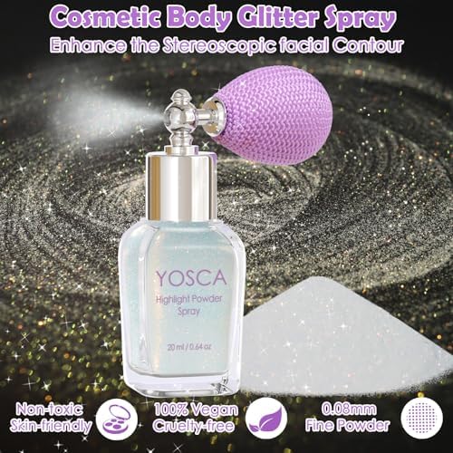 Yosca Body Glitter Spray, 30ML Loose Body Shimmer Powder Iridescent Hair Spray White Glitter Sparkle Highlighter Makeup Festival Concert Party Accessories for Rave Clothes Hair Face Nail Art - Image 2
