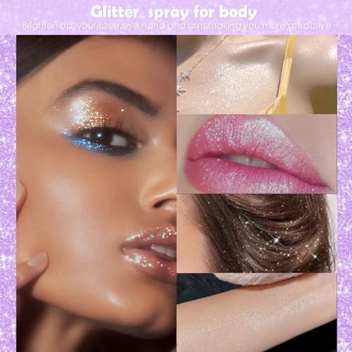 Yosca Body Glitter Spray, 30ML Loose Body Shimmer Powder Iridescent Hair Spray White Glitter Sparkle Highlighter Makeup Festival Concert Party Accessories for Rave Clothes Hair Face Nail Art - Image 5