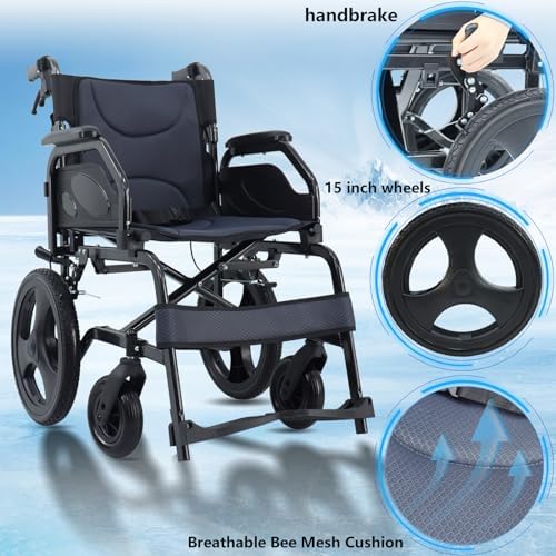 Lightweight Wheelchair Aluminum Alloy with Handbrakes, Silla de Ruedas for Adults, Durable Square Tube and Flip Up Armrest - Image 5