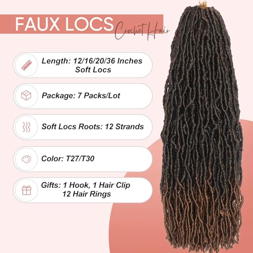 26 Inch Faux Locs Crochet Hair 7 Packs Soft Locs Crochet Hair Pre Looped Locs Hair Braids Goddess Locs Hair Ombre Brown Distressed New Locs for Women T30 - Image 2