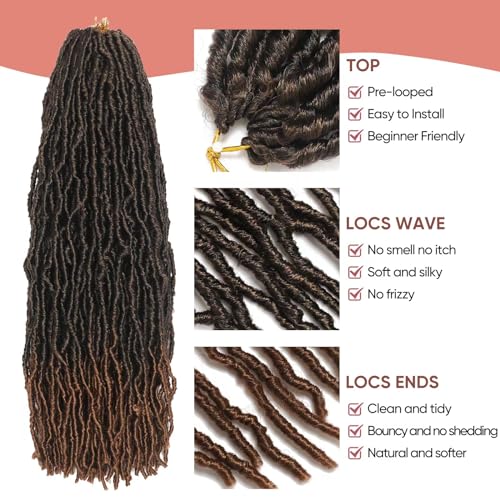 26 Inch Faux Locs Crochet Hair 7 Packs Soft Locs Crochet Hair Pre Looped Locs Hair Braids Goddess Locs Hair Ombre Brown Distressed New Locs for Women T30 - Image 3