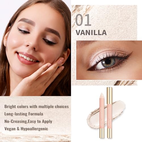 Oulac 3PCS White Eyeshadow Makeup Set-White Cream Eye Shadow-White Eye Pencil-White Liquid Glitter Eyeshadow, Waterproof &Long Lasting Brightener Highlighter Eyeliner Crayon Make up - Image 4
