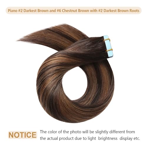 YILITE Tape in Hair Extensions Human Hair #2-6-2 Straight Hair Balayage Darkest Brown Roots Fading to Darkest Brown 24 Inch(Pack of 20) #2-6-2 Balayage Dark Brown to Chestnut Brown - Image 2