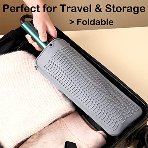 2 Heat Resistant Silicone Mat with Hanging Hole, Straightener Heat Resistant Travel Mat & Pouch for Curling Iron, Flat Iron and Other Hot Hair Styling Tools, 11 x 5 in, Gray - Image 3