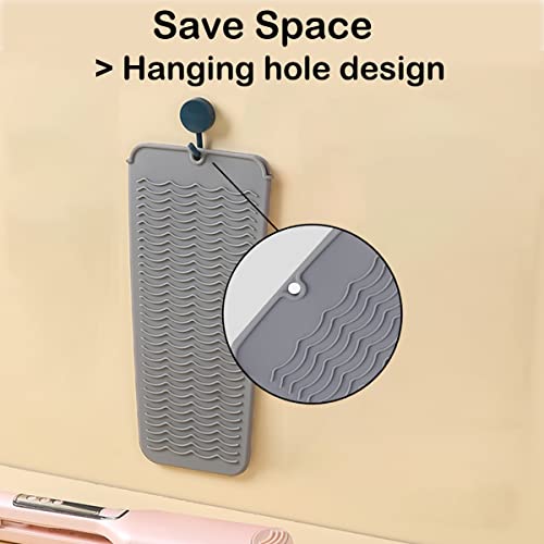 2 Heat Resistant Silicone Mat with Hanging Hole, Straightener Heat Resistant Travel Mat & Pouch for Curling Iron, Flat Iron and Other Hot Hair Styling Tools, 11 x 5 in, Gray - Image 4