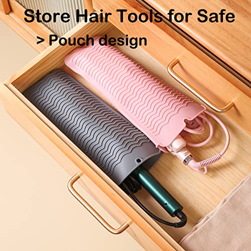2 Heat Resistant Silicone Mat with Hanging Hole, Straightener Heat Resistant Travel Mat & Pouch for Curling Iron, Flat Iron and Other Hot Hair Styling Tools, 11 x 5 in, Gray - Image 5