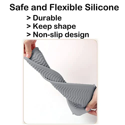 2 Heat Resistant Silicone Mat with Hanging Hole, Straightener Heat Resistant Travel Mat & Pouch for Curling Iron, Flat Iron and Other Hot Hair Styling Tools, 11 x 5 in, Gray - Image 6
