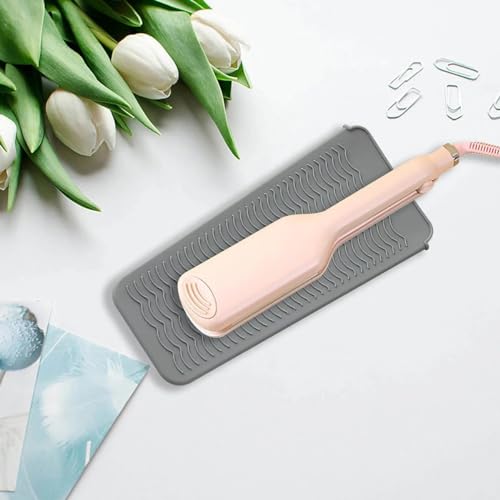2 Heat Resistant Silicone Mat with Hanging Hole, Straightener Heat Resistant Travel Mat & Pouch for Curling Iron, Flat Iron and Other Hot Hair Styling Tools, 11 x 5 in, Gray - Image 8
