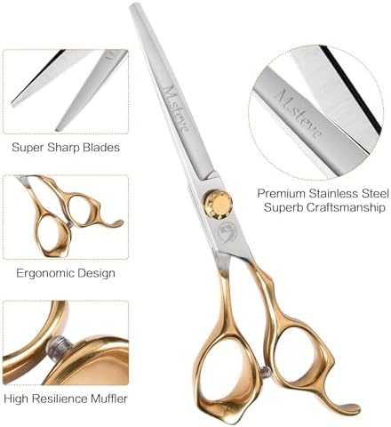 Hair Cutting Scissors Kit, Hair Scissors Professional Stainless Steel Haircut Scissors with Hair Shears, Thinning Shears, Haircut Accessories in Leather Case for Barber/Home 12PCS Gold Silver - Image 2