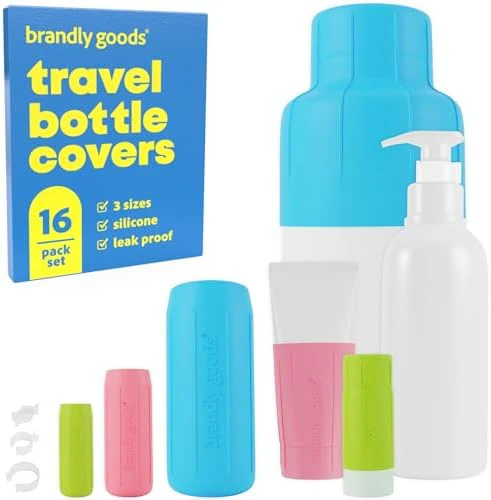 Multi-Size Silicone Bottle Covers for Travel – Leak-Proof Stretchable Sleeves & Safety Clip Locks, Silicone Covers for Travel Toiletries, Bottle Covers for Traveling Essentials