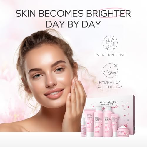 Skin Care Set JAPAN SAKURA Women Beauty Gift Sets Skin Care Kit with Cleanser, Toner, Lotion, Serum, Eye Cream, Face Cream Travel Kit for Women Teen Girls Mom Daughter TSA-friendly Sizes 6pcs - Image 4