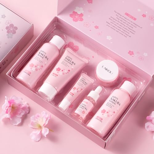 Skin Care Set JAPAN SAKURA Women Beauty Gift Sets Skin Care Kit with Cleanser, Toner, Lotion, Serum, Eye Cream, Face Cream Travel Kit for Women Teen Girls Mom Daughter TSA-friendly Sizes 6pcs - Image 6
