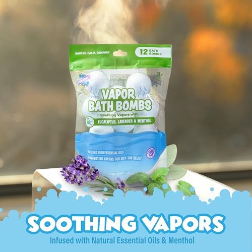 Tub Works® Vapor Bath Bombs for Toddlers & Kids, 12 Pack | Natural Essential Oils for Aromatherapy | Calming Eucalyptus Bath Bomb with Lavender & Menthol for Cold, Flu & Congestion Relief - Image 5