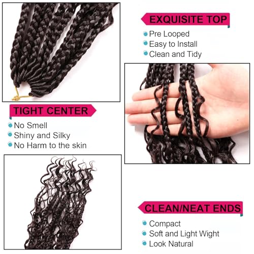 Goddess Box Braids Crochet Hair-9 Packs Crochet Braids for Black Women 14 Inch Crochet Braids with Curly Ends (Boho 14 Inch (Pack of 9), 4#) - Image 4
