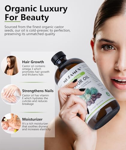 Organic Castor Oil Cold Pressed Glass Bottle, 100% Pure, Cold Pressed & Hexane Free, Castor Oil for Hair Growth & Care, Thicker Eyelashes & Eyebrows and Castor Oil Pack, 16 Fl Oz - Image 4