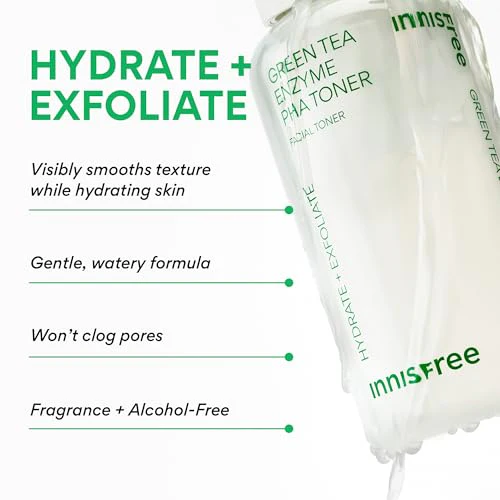 innisfree Green Tea Enzyme PHA Toner with Hyaluronic Acid and Green Tea, Hydrating Korean Toner for Glowing Skin - Image 2