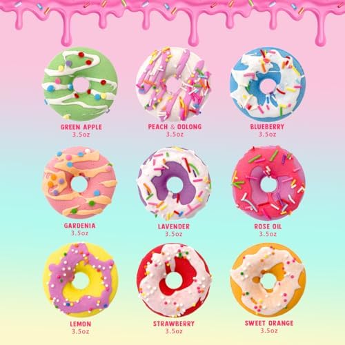 Donut Bath Bombs for Girls, 4oz/Pack of 9 Bath Bombs for Kids with Surprise Inside, Kids Bath Bombs with Jewelry Inside, Bath Bombs for Girl's Birthday Party Favor, Spa Day Gift - Image 2