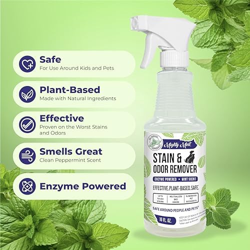 Mighty Mint Stain & Odor Remover, Natural Enzyme Spray Safely Neutralizes Odor and Stains from Dogs, Cats on Carpet, Furniture, Natural Peppermint Scent, 16oz - Image 6