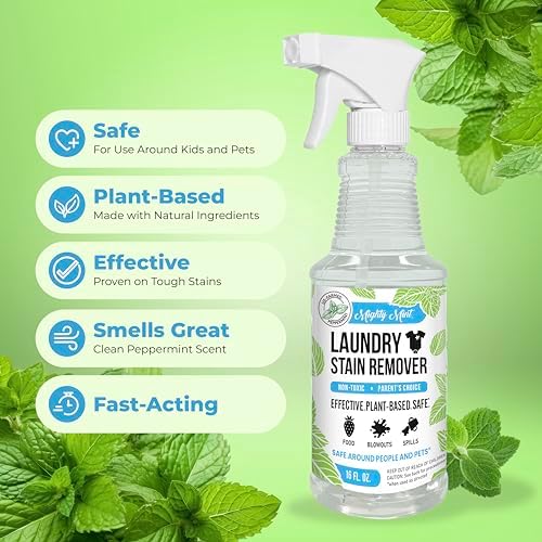 Mighty Mint Laundry Stain Remover, Parent’s Choice Non-Toxic Spray for Stains from Food, Drink, Grease, Natural Peppermint Scent, 16oz - Image 6