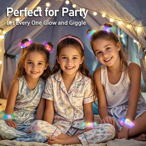 20PCS Glow in the Dark Scrunchies, Light Up Scrunchies for Girls & Women, Led Hair Scrunchies for Party Supplies, Rave Hair Accessories for Glow Neon Sleepover Party Favors - Image 3