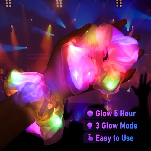 20PCS Glow in the Dark Scrunchies, Light Up Scrunchies for Girls & Women, Led Hair Scrunchies for Party Supplies, Rave Hair Accessories for Glow Neon Sleepover Party Favors - Image 4