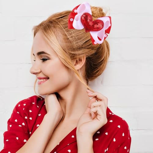 Valentine's Day Hair Clips Bow knot Red White Heart Sequin Hair Pins Head wear Cute Bow Hair Barrettes Valentine Day Hairpins Hair Accessories for Girls Women Toddlers Hair Bows 2PCS - Image 3