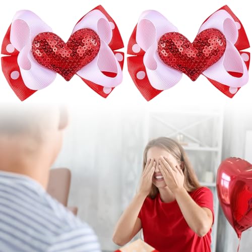 Valentine's Day Hair Clips Bow knot Red White Heart Sequin Hair Pins Head wear Cute Bow Hair Barrettes Valentine Day Hairpins Hair Accessories for Girls Women Toddlers Hair Bows 2PCS - Image 5