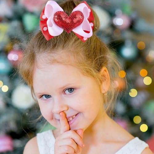 Valentine's Day Hair Clips Bow knot Red White Heart Sequin Hair Pins Head wear Cute Bow Hair Barrettes Valentine Day Hairpins Hair Accessories for Girls Women Toddlers Hair Bows 2PCS - Image 6