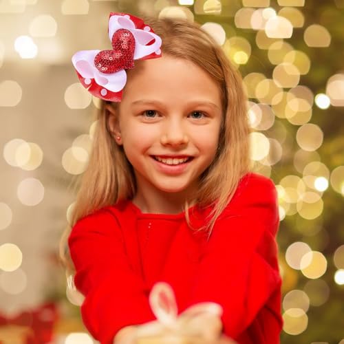 Valentine's Day Hair Clips Bow knot Red White Heart Sequin Hair Pins Head wear Cute Bow Hair Barrettes Valentine Day Hairpins Hair Accessories for Girls Women Toddlers Hair Bows 2PCS - Image 7