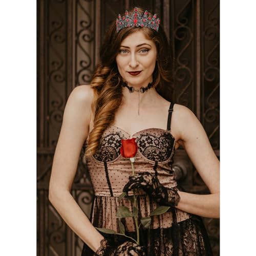 CURASA Black Tiaras for Women Red Gothic Crown for Women Girls Queen of Hearts Crown Quinceanera Tiara Princess Crowns Royal Queen Crown Baroque Vintage Crown for Halloween Costume Birthday Cosplay - Image 4