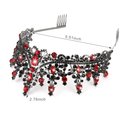 CURASA Black Tiaras for Women Red Gothic Crown for Women Girls Queen of Hearts Crown Quinceanera Tiara Princess Crowns Royal Queen Crown Baroque Vintage Crown for Halloween Costume Birthday Cosplay - Image 5