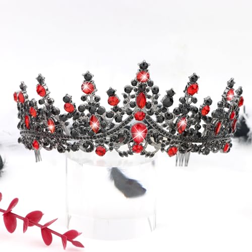 CURASA Black Tiaras for Women Red Gothic Crown for Women Girls Queen of Hearts Crown Quinceanera Tiara Princess Crowns Royal Queen Crown Baroque Vintage Crown for Halloween Costume Birthday Cosplay - Image 7