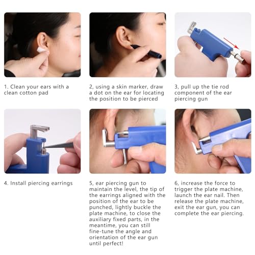Ear piercing gun kit Reusable professional ear piercing gun kit, 24 surgical grade anti-sensitive piercing earrings, 10 cubic zirconia fashion earrings, 24 alcohol cotton sheets (silver) - Image 5