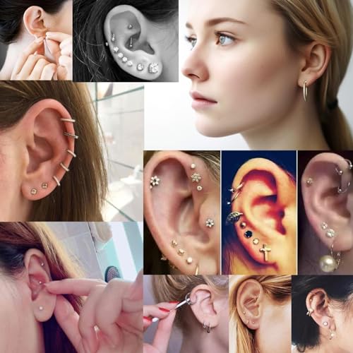 Ear piercing gun kit Reusable professional ear piercing gun kit, 24 surgical grade anti-sensitive piercing earrings, 10 cubic zirconia fashion earrings, 24 alcohol cotton sheets (silver) - Image 6